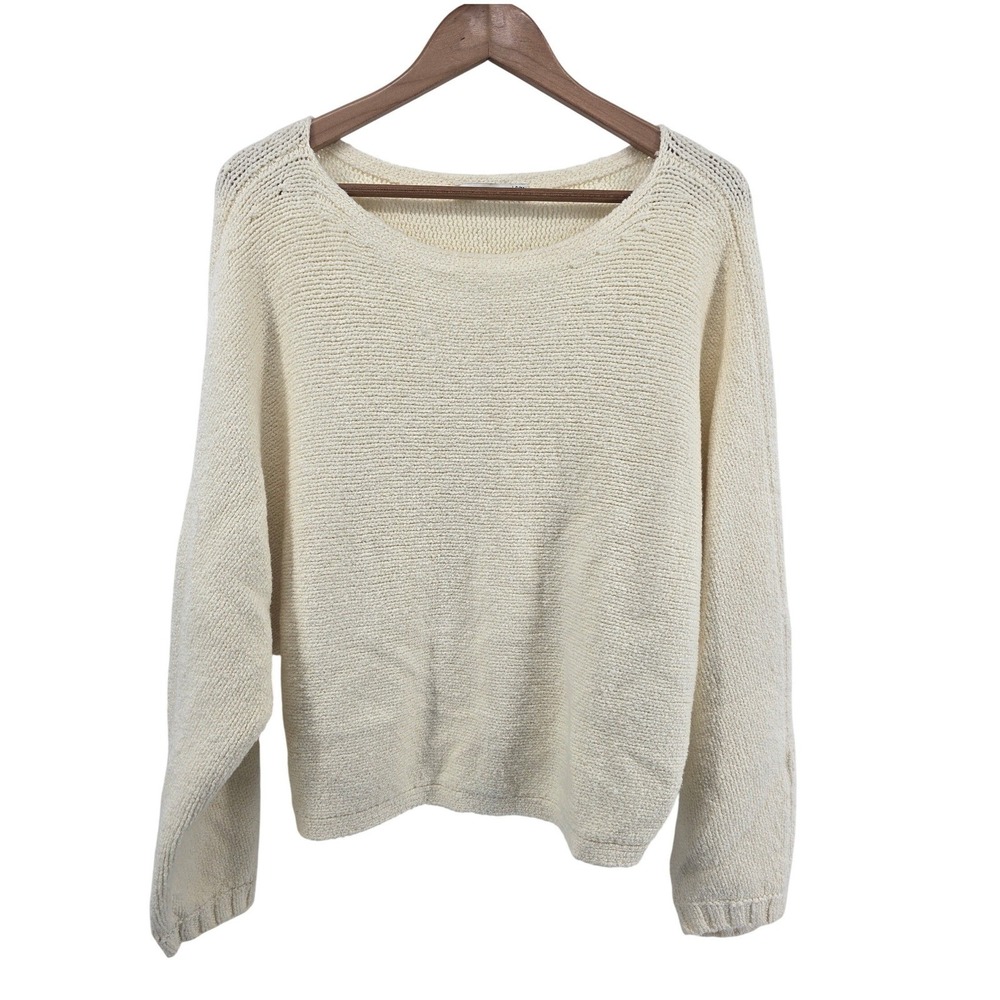 Abercrombie & Fitch Sweater Womens S/M Cream Batwing Chunky Knit Scoop Neck